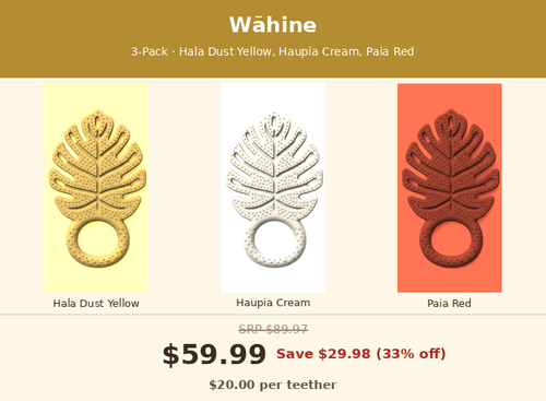 Wāhine 3-Pack — Hala Dust Yellow, Haupia Cream, Paia Red